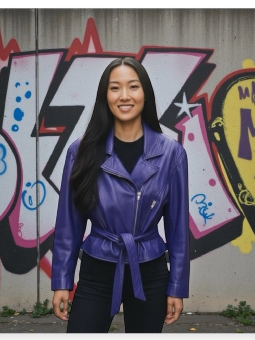 Vintage 90’s: Vakko ☻︎ Biker Belted Moto Leather Jacket ☻ ︎Violet Purple ☻︎ L
